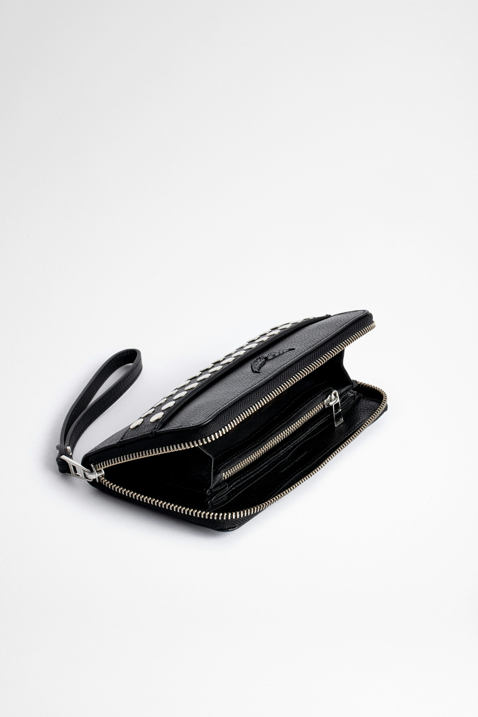 Compagnon Studs Outline Wallet - Women's black grained leather wallet